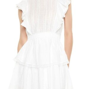 Clip Dot Lace Ruffled Mini Dress White Preppy Tiered Layered Crochet